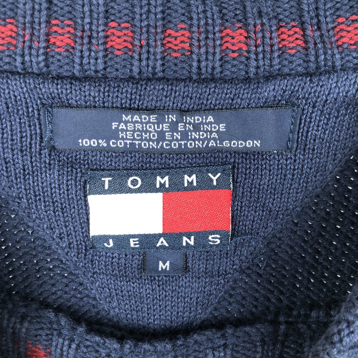 Vintage 90'S Tommy Hilfiger cotton knit sweater, size M, men's cotton navy blue type Vintage Second Hand
