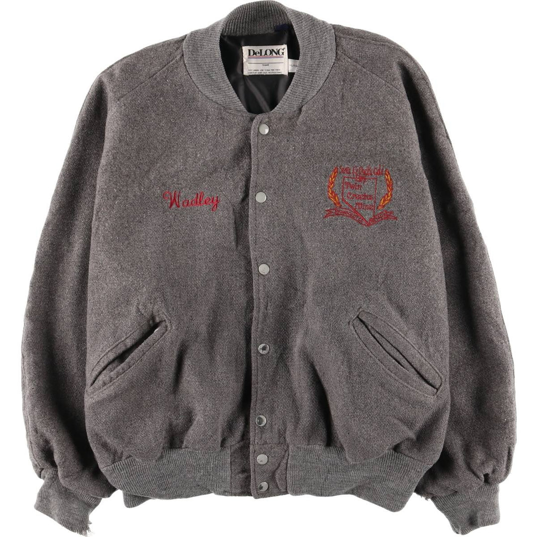 Vintage 80s-90'S DeLONG Wool Varsity Jacket, Award Jacket, Men's XL wool gray type Vintage Second Hand