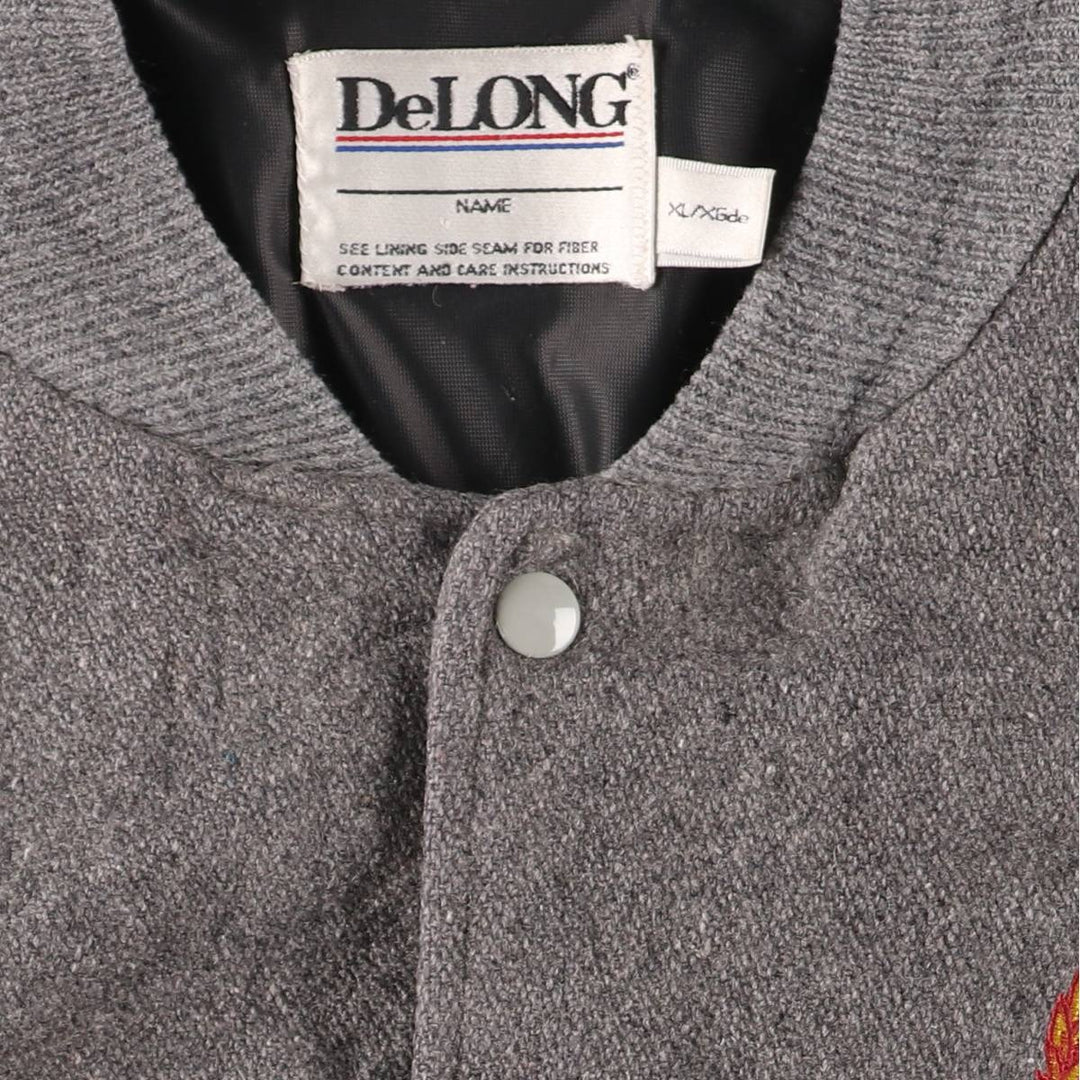 Vintage 80s-90'S DeLONG Wool Varsity Jacket, Award Jacket, Men's XL wool gray type Vintage Second Hand