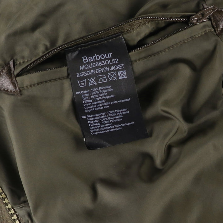 Barbour DEVON JACKET quilted puffer jacket, men's size L polyester Khaki type Vintage Second Hand