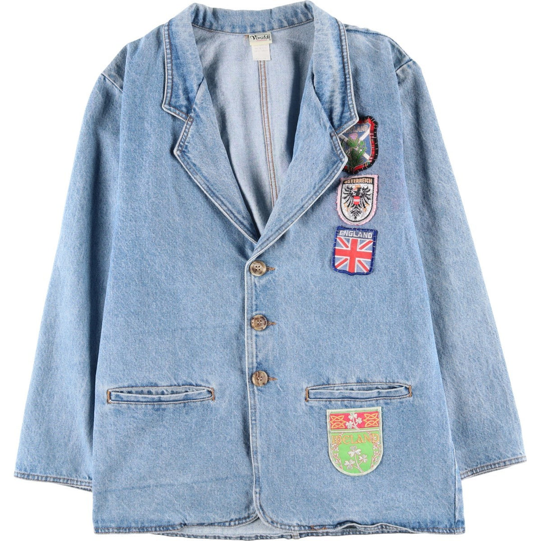 80s-90'S Vivaldi Custom Denim Tailored Jacket, Made in USA, Men's Size Medium, Vintage cotton blue type Vintage Second Hand