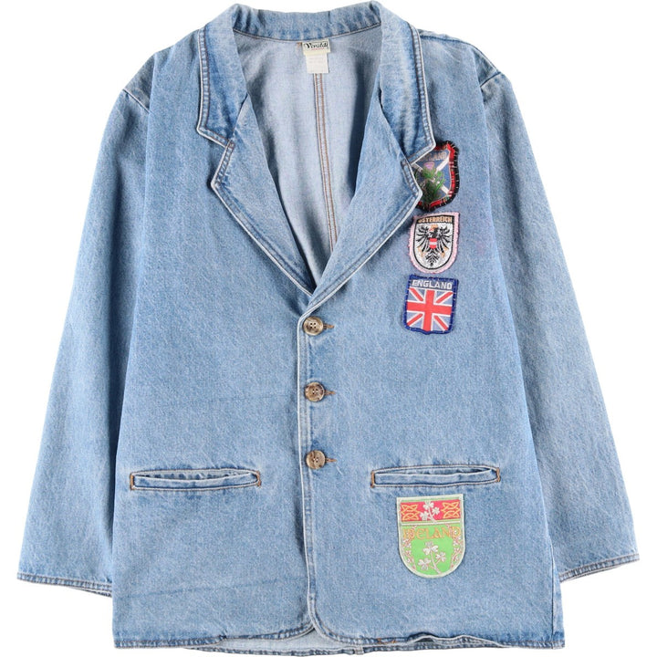 80s-90'S Vivaldi Custom Denim Tailored Jacket, Made in USA, Men's Size Medium, Vintage cotton blue type Vintage Second Hand
