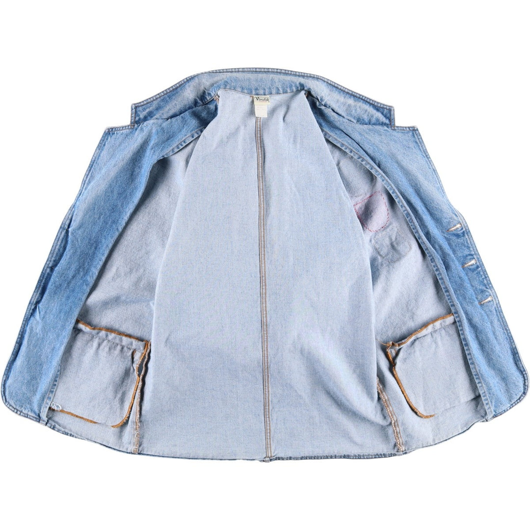 80s-90'S Vivaldi Custom Denim Tailored Jacket, Made in USA, Men's Size Medium, Vintage cotton blue type Vintage Second Hand