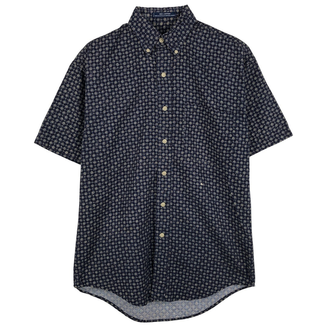 Ralph Lauren CHAPS Chaps, all-over print, short-sleeved button-down shirt, men's size S cotton navy blue type Vintage Second Hand