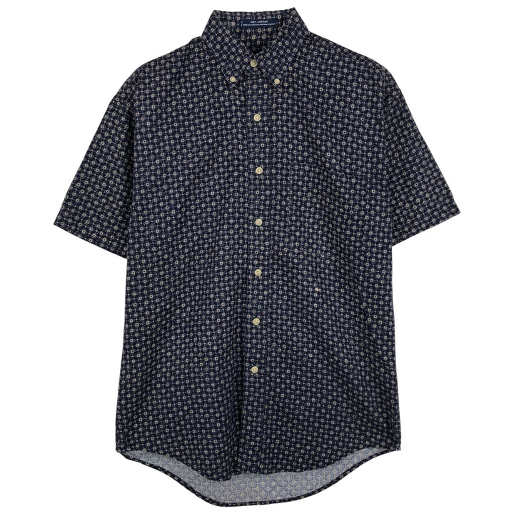 Ralph Lauren CHAPS Chaps, all-over print, short-sleeved button-down shirt, men's size S cotton navy blue type Vintage Second Hand