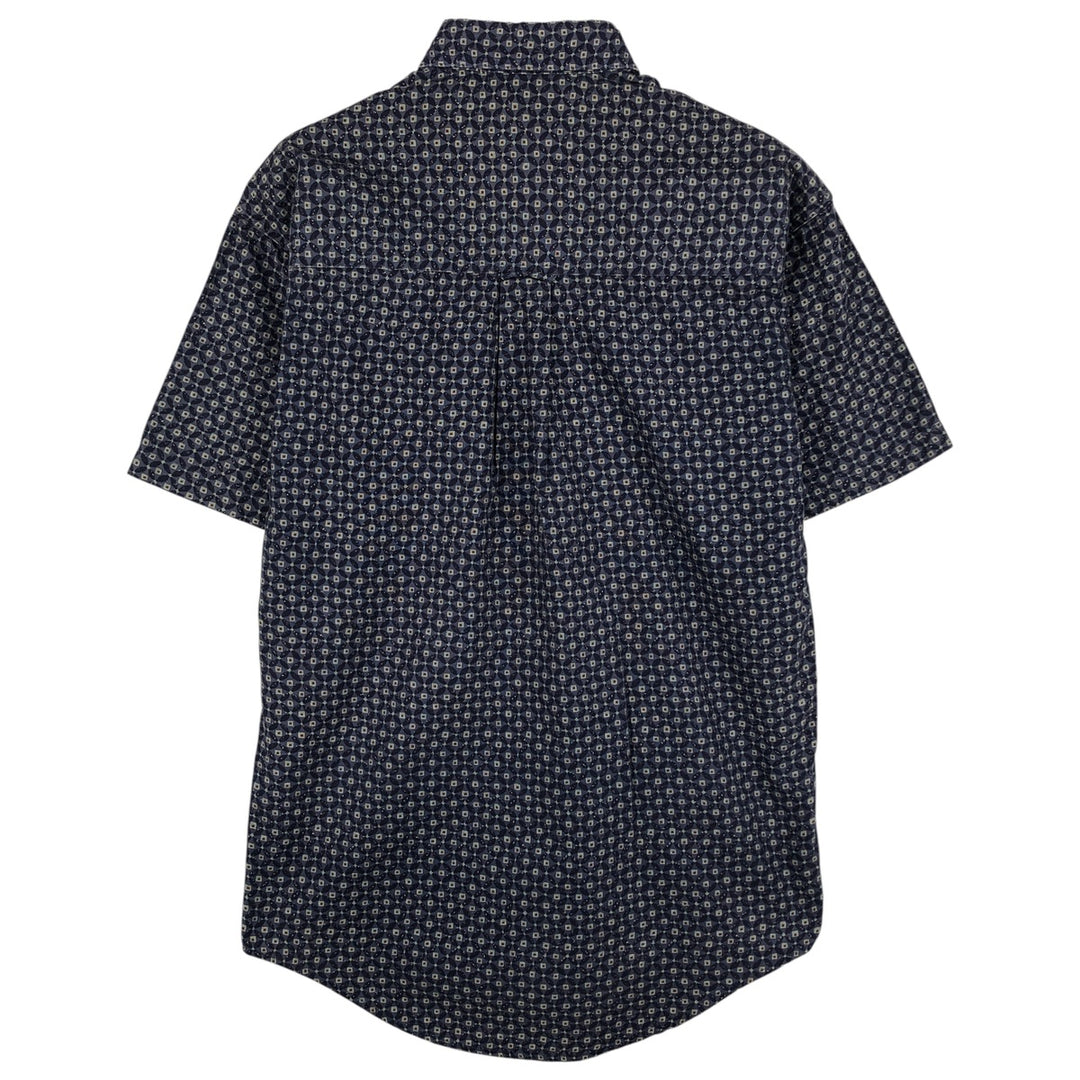 Ralph Lauren CHAPS Chaps, all-over print, short-sleeved button-down shirt, men's size S cotton navy blue type Vintage Second Hand