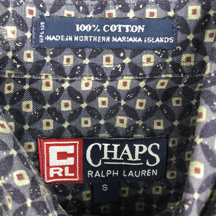 Ralph Lauren CHAPS Chaps, all-over print, short-sleeved button-down shirt, men's size S cotton navy blue type Vintage Second Hand