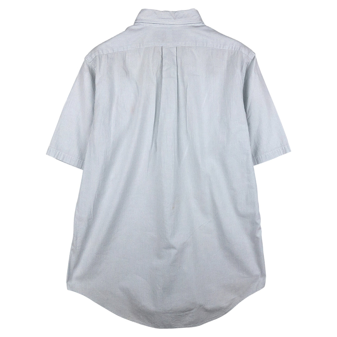 Ralph Lauren Seersucker Short Sleeve Button-Down Striped Shirt, Men's Size L cotton Blue type light blue Vintage Second Hand