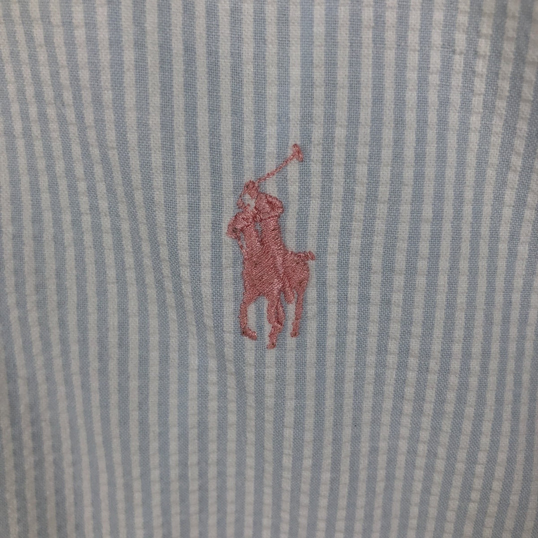 Ralph Lauren Seersucker Short Sleeve Button-Down Striped Shirt, Men's Size L cotton Blue type light blue Vintage Second Hand
