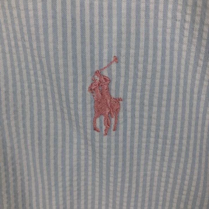 Ralph Lauren Seersucker Short Sleeve Button-Down Striped Shirt, Men's Size L cotton Blue type light blue Vintage Second Hand