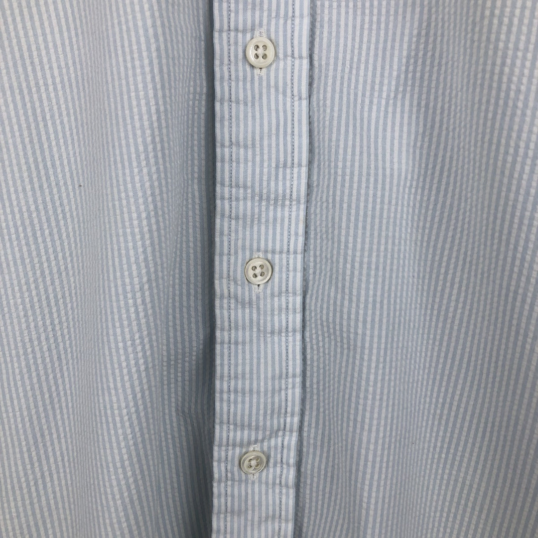 Ralph Lauren Seersucker Short Sleeve Button-Down Striped Shirt, Men's Size L cotton Blue type light blue Vintage Second Hand