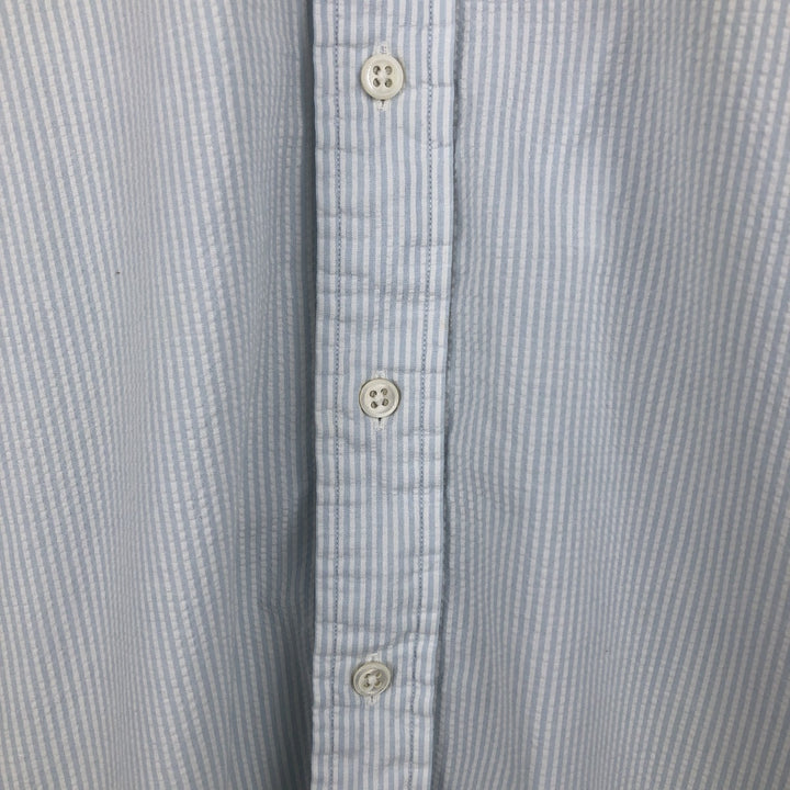 Ralph Lauren Seersucker Short Sleeve Button-Down Striped Shirt, Men's Size L cotton Blue type light blue Vintage Second Hand