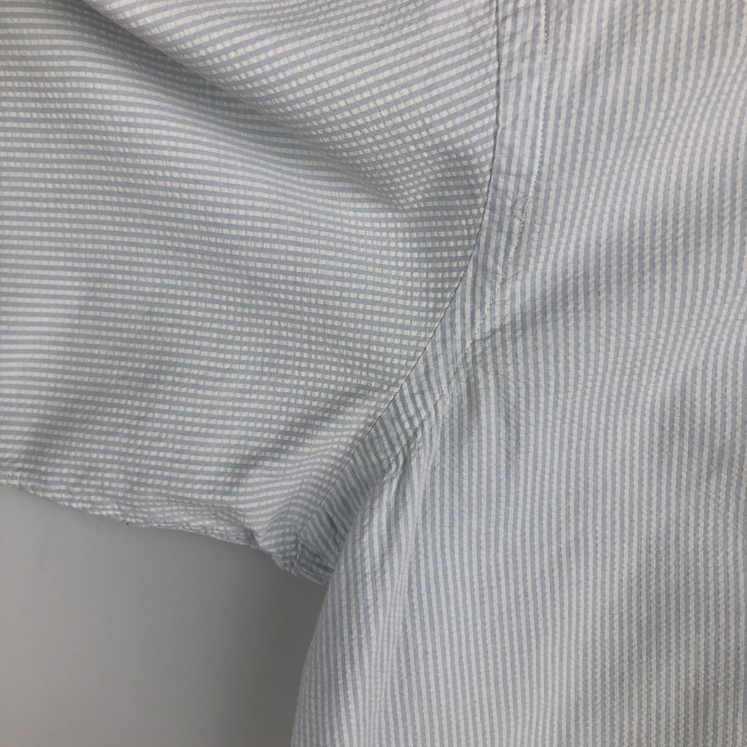 Ralph Lauren Seersucker Short Sleeve Button-Down Striped Shirt, Men's Size L cotton Blue type light blue Vintage Second Hand