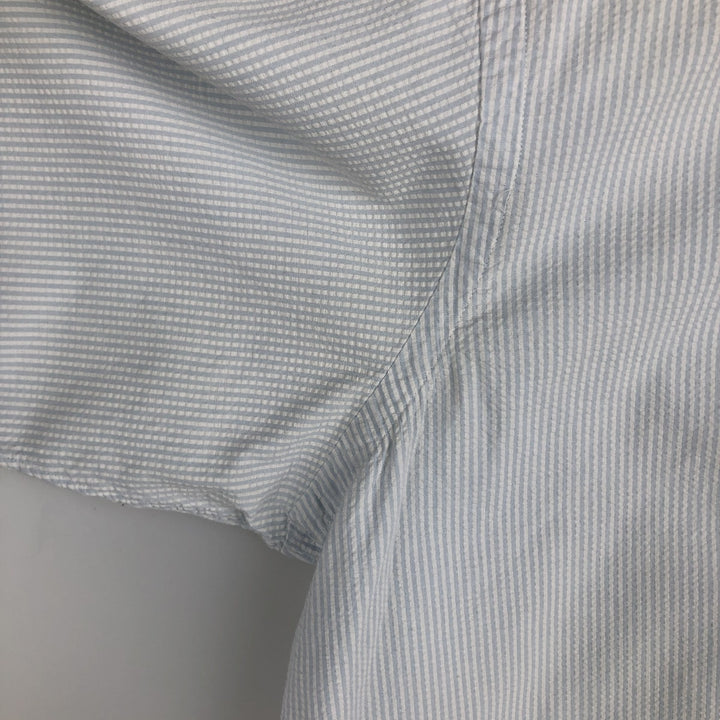 Ralph Lauren Seersucker Short Sleeve Button-Down Striped Shirt, Men's Size L cotton Blue type light blue Vintage Second Hand