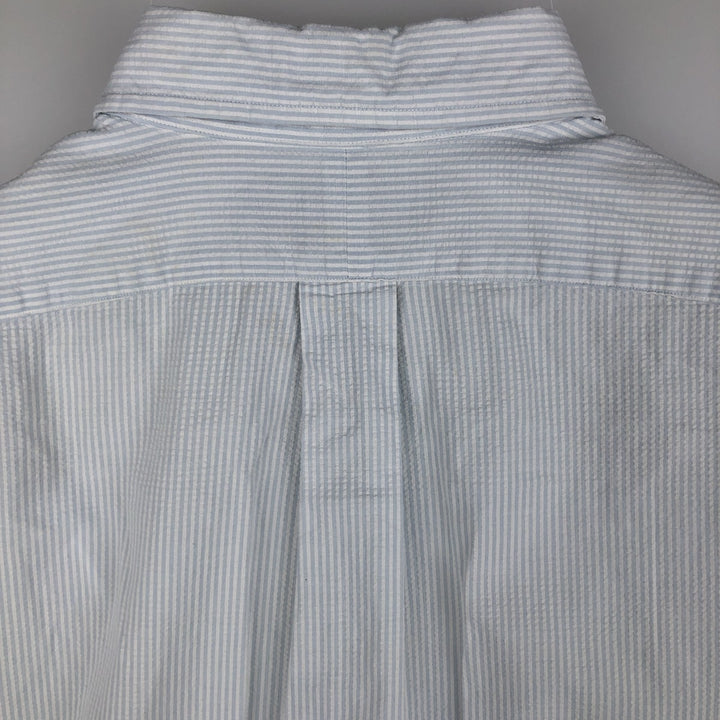 Ralph Lauren Seersucker Short Sleeve Button-Down Striped Shirt, Men's Size L cotton Blue type light blue Vintage Second Hand