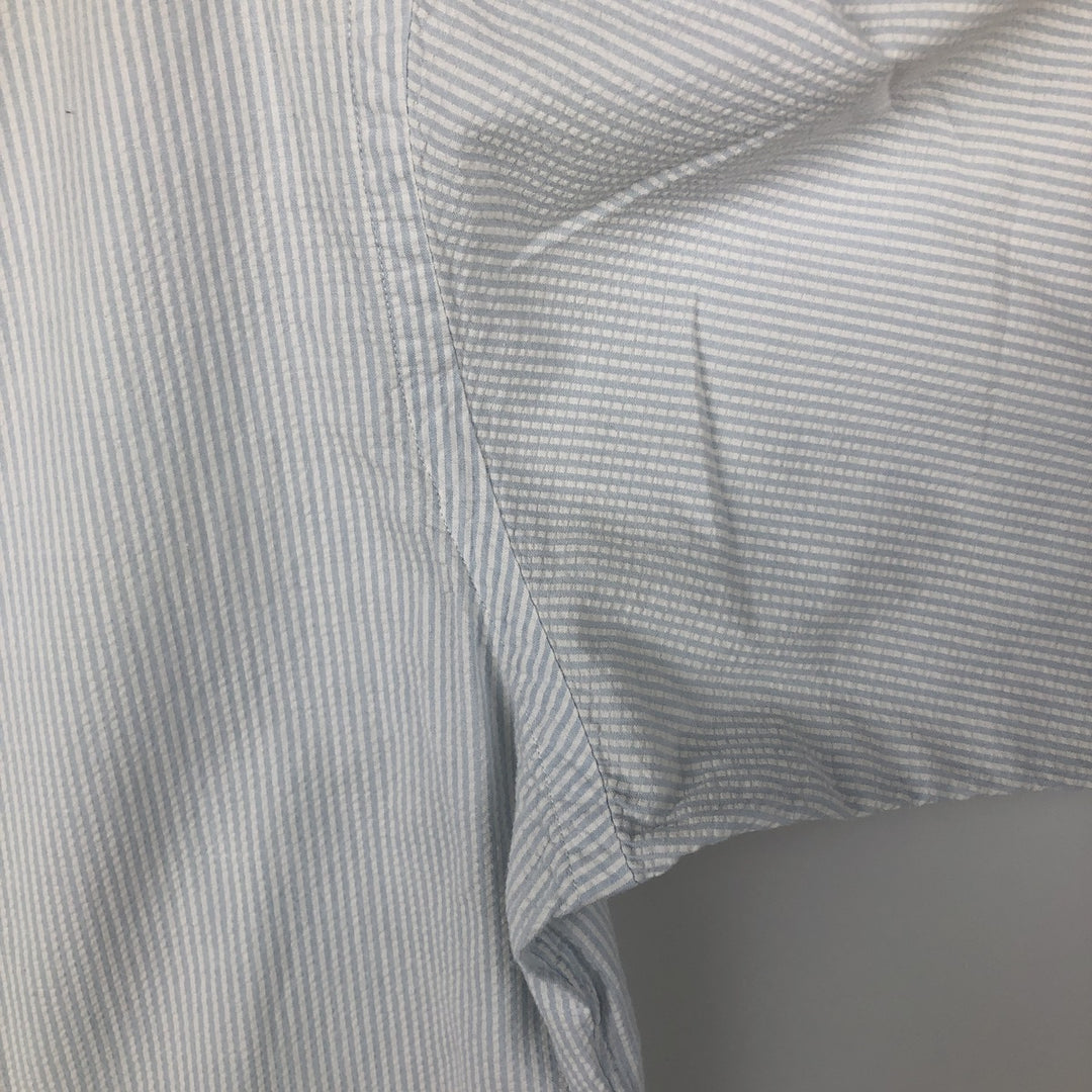 Ralph Lauren Seersucker Short Sleeve Button-Down Striped Shirt, Men's Size L cotton Blue type light blue Vintage Second Hand