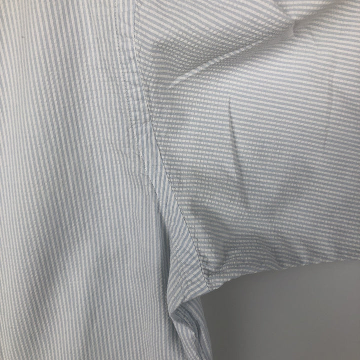 Ralph Lauren Seersucker Short Sleeve Button-Down Striped Shirt, Men's Size L cotton Blue type light blue Vintage Second Hand