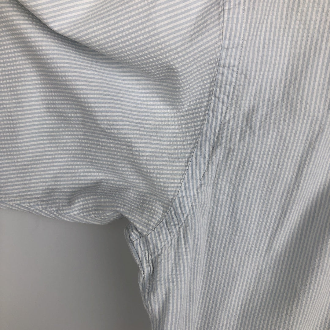 Ralph Lauren Seersucker Short Sleeve Button-Down Striped Shirt, Men's Size L cotton Blue type light blue Vintage Second Hand