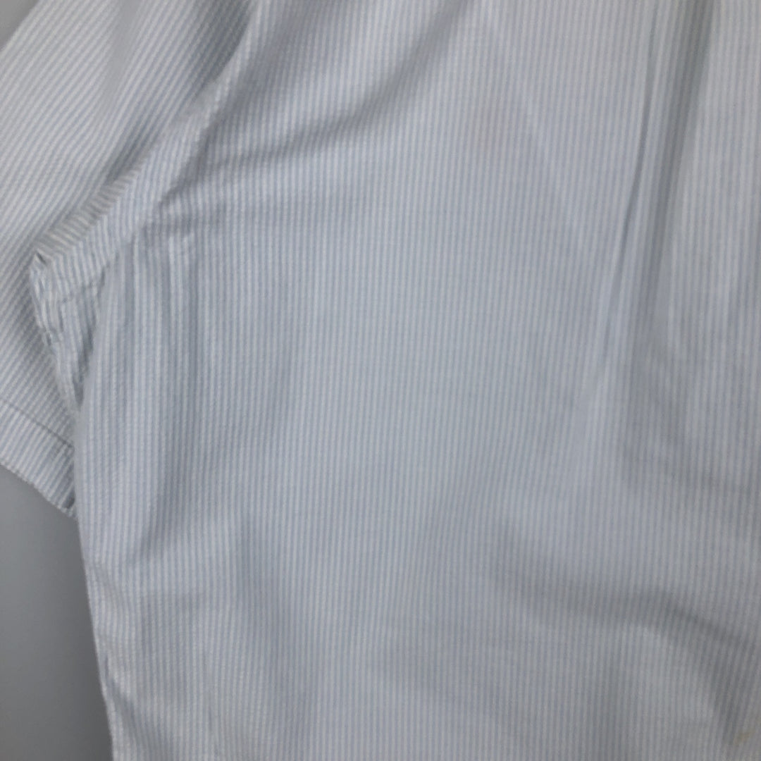 Ralph Lauren Seersucker Short Sleeve Button-Down Striped Shirt, Men's Size L cotton Blue type light blue Vintage Second Hand