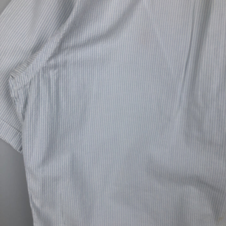 Ralph Lauren Seersucker Short Sleeve Button-Down Striped Shirt, Men's Size L cotton Blue type light blue Vintage Second Hand