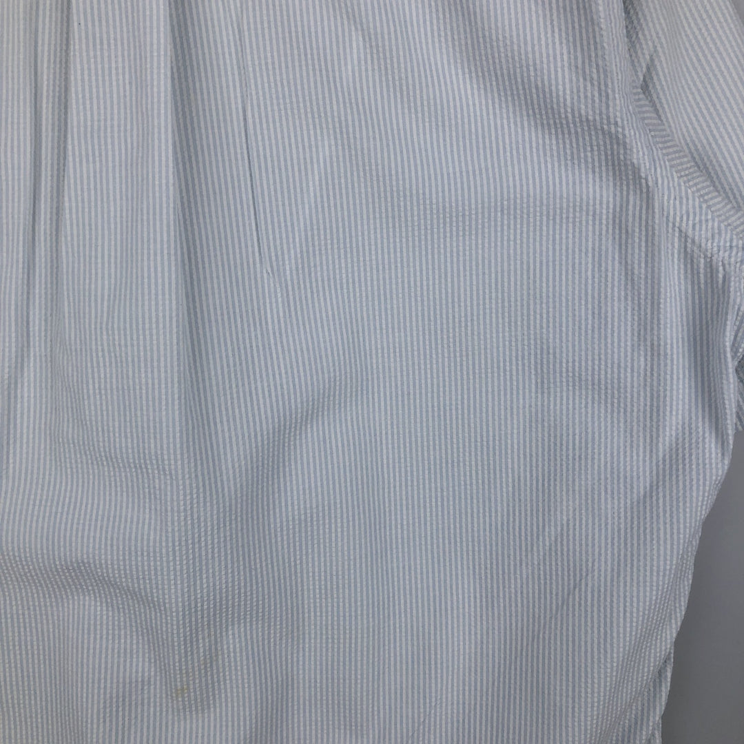 Ralph Lauren Seersucker Short Sleeve Button-Down Striped Shirt, Men's Size L cotton Blue type light blue Vintage Second Hand