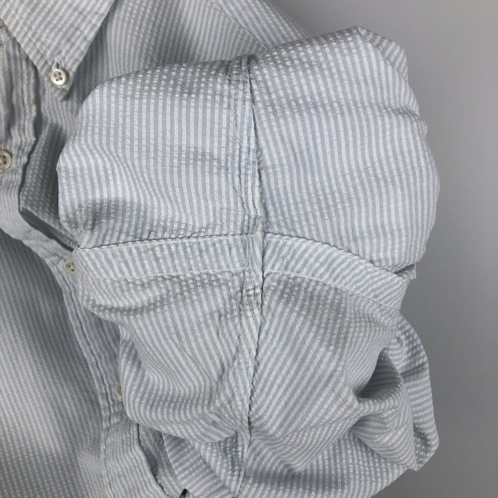 Ralph Lauren Seersucker Short Sleeve Button-Down Striped Shirt, Men's Size L cotton Blue type light blue Vintage Second Hand