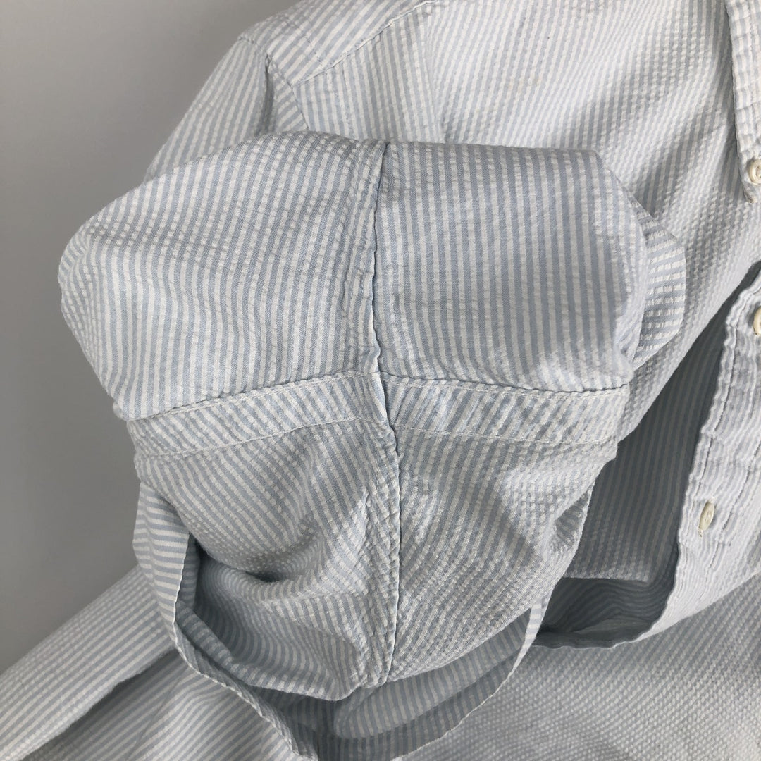 Ralph Lauren Seersucker Short Sleeve Button-Down Striped Shirt, Men's Size L cotton Blue type light blue Vintage Second Hand