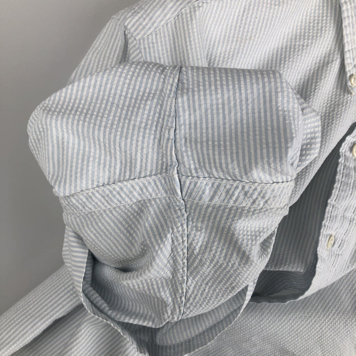 Ralph Lauren Seersucker Short Sleeve Button-Down Striped Shirt, Men's Size L cotton Blue type light blue Vintage Second Hand
