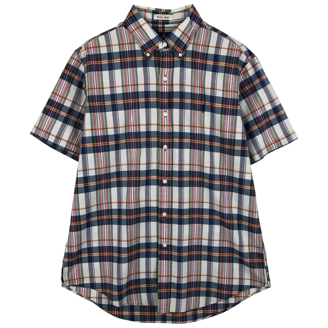 Ralph Lauren short sleeve button down check shirt, men's size L cotton navy blue type Vintage Second Hand