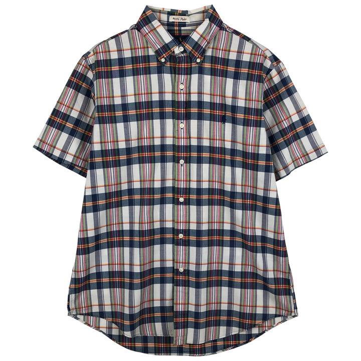 Ralph Lauren short sleeve button down check shirt, men's size L cotton navy blue type Vintage Second Hand