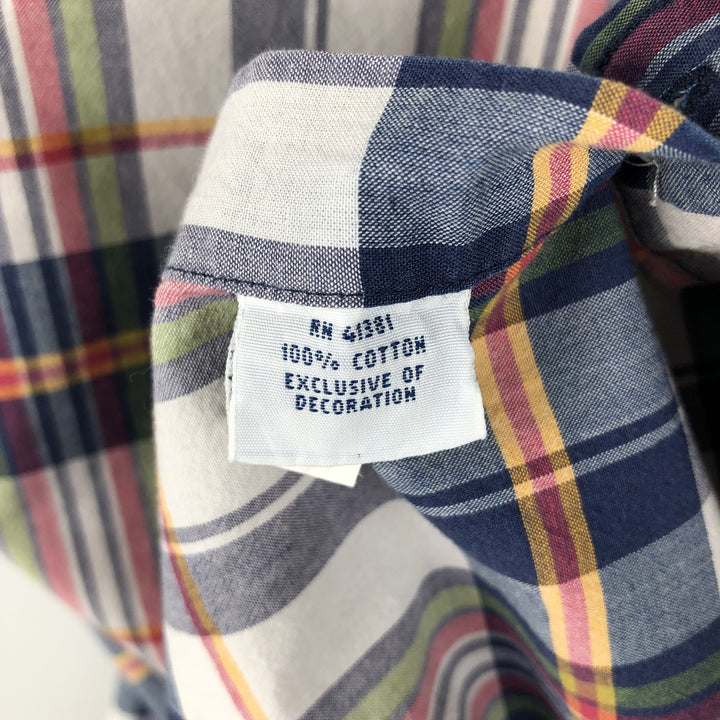 Ralph Lauren short sleeve button down check shirt, men's size L cotton navy blue type Vintage Second Hand