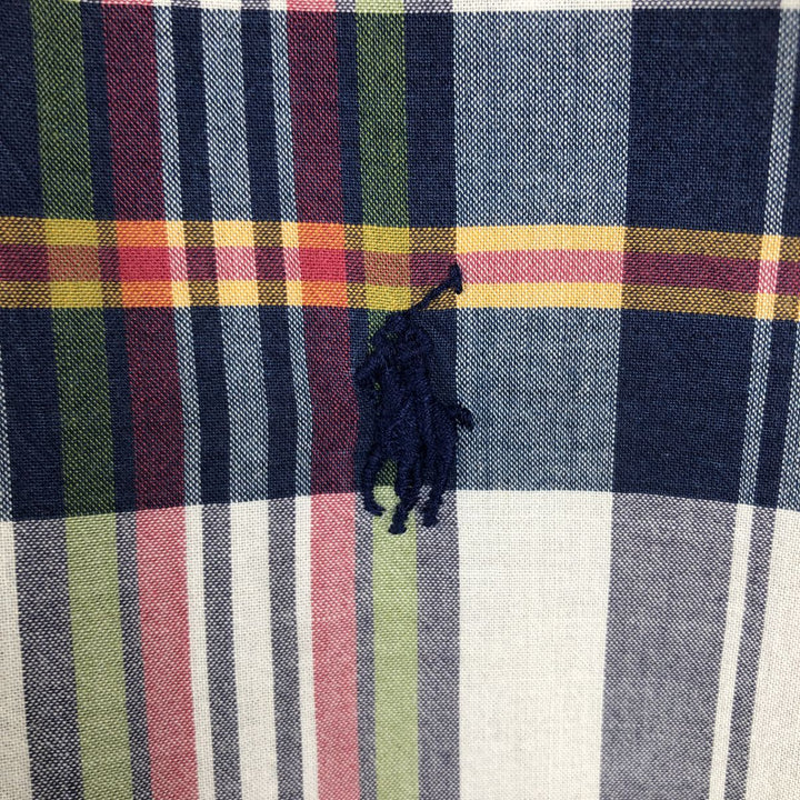 Ralph Lauren short sleeve button down check shirt, men's size L cotton navy blue type Vintage Second Hand