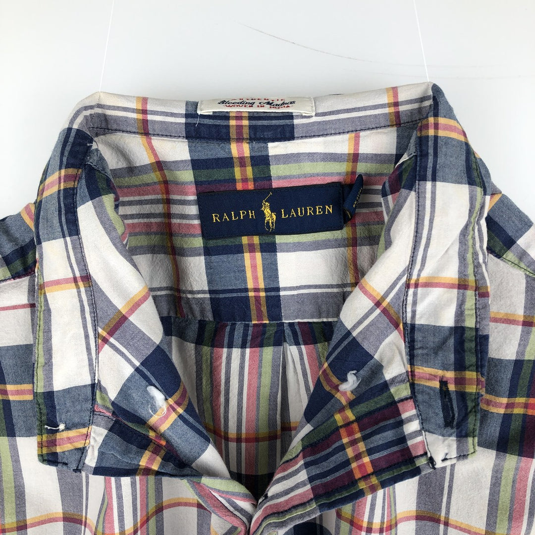 Ralph Lauren short sleeve button down check shirt, men's size L cotton navy blue type Vintage Second Hand