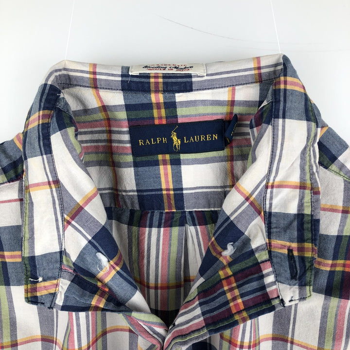 Ralph Lauren short sleeve button down check shirt, men's size L cotton navy blue type Vintage Second Hand