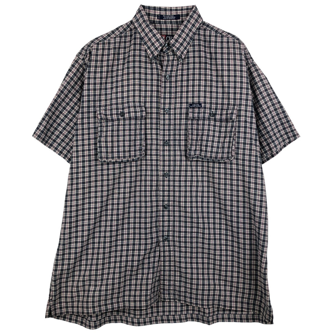 Ralph Lauren CHAPS short-sleeved button-down checkered box shirt, men's size L cotton navy blue type Vintage Second Hand