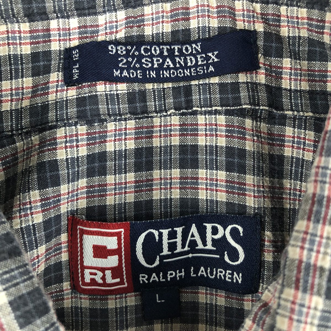 Ralph Lauren CHAPS short-sleeved button-down checkered box shirt, men's size L cotton navy blue type Vintage Second Hand