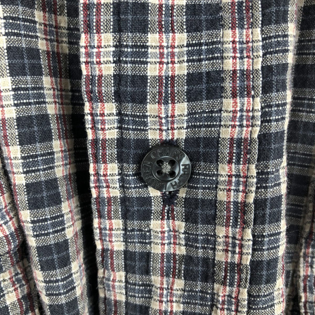 Ralph Lauren CHAPS short-sleeved button-down checkered box shirt, men's size L cotton navy blue type Vintage Second Hand