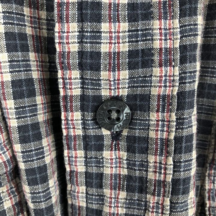 Ralph Lauren CHAPS short-sleeved button-down checkered box shirt, men's size L cotton navy blue type Vintage Second Hand
