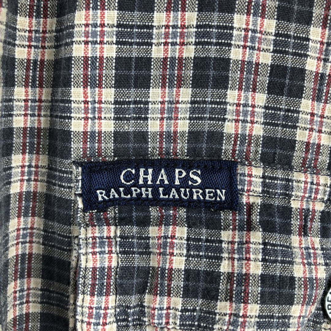 Ralph Lauren CHAPS short-sleeved button-down checkered box shirt, men's size L cotton navy blue type Vintage Second Hand