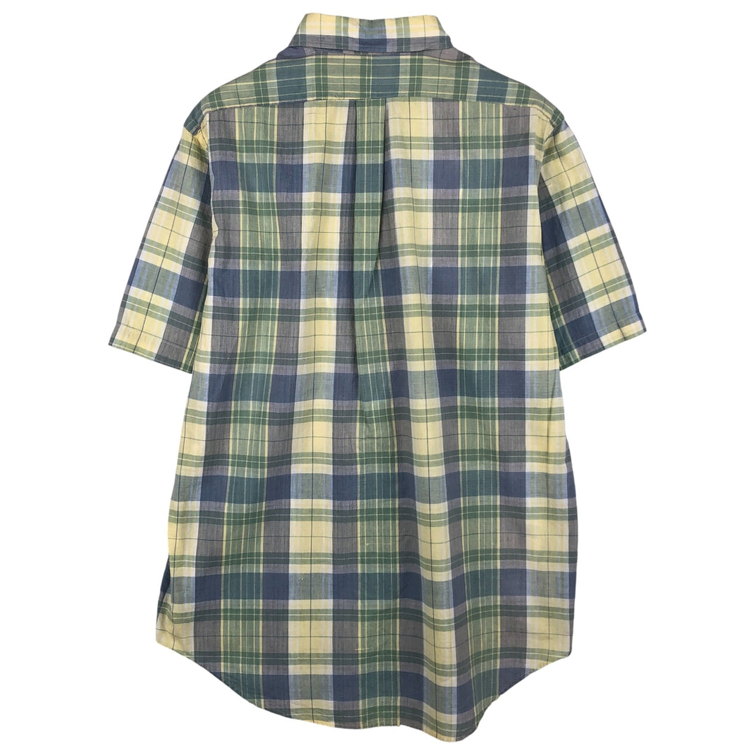 Ralph Lauren short sleeve button down check shirt, men's size L cotton lemon yellow Vintage Second Hand