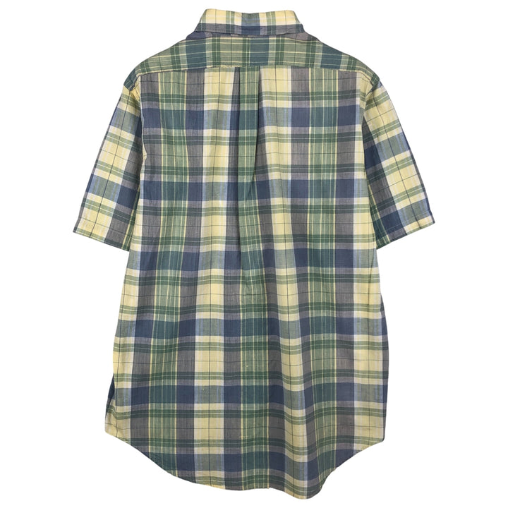 Ralph Lauren short sleeve button down check shirt, men's size L cotton lemon yellow Vintage Second Hand
