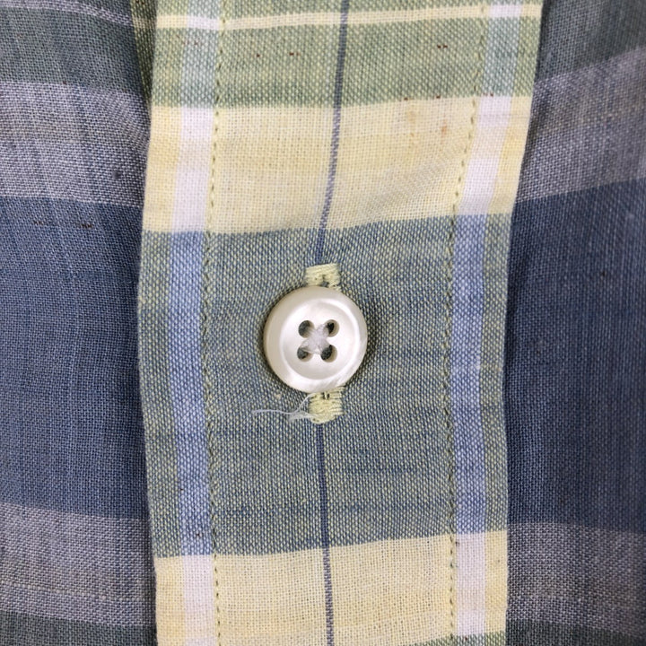 Ralph Lauren short sleeve button down check shirt, men's size L cotton lemon yellow Vintage Second Hand