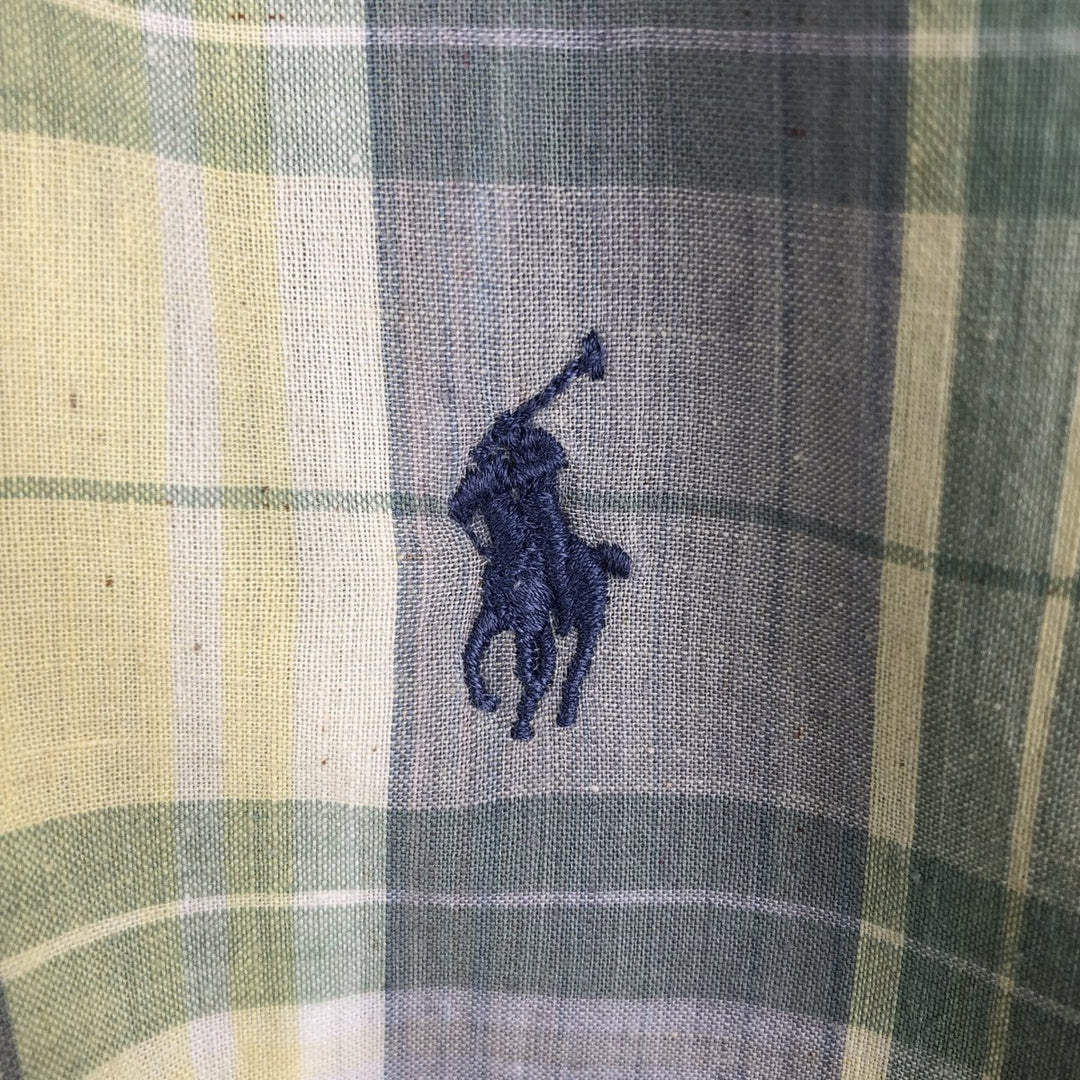 Ralph Lauren short sleeve button down check shirt, men's size L cotton lemon yellow Vintage Second Hand