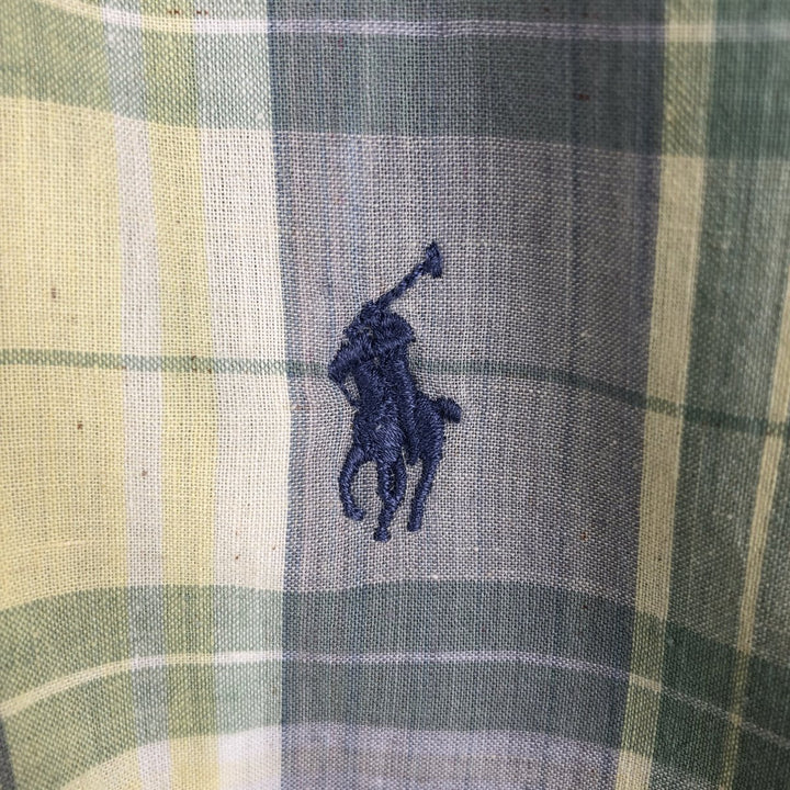Ralph Lauren short sleeve button down check shirt, men's size L cotton lemon yellow Vintage Second Hand