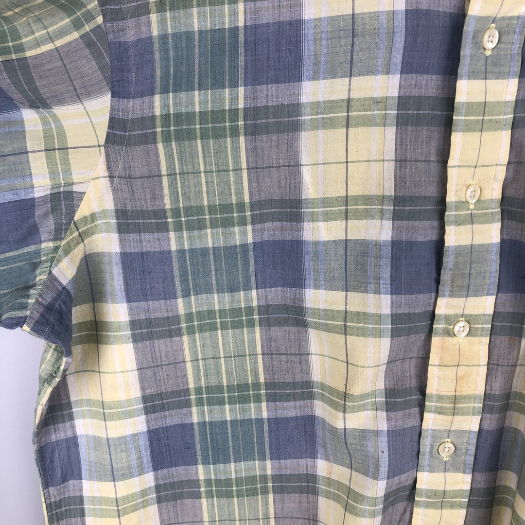 Ralph Lauren short sleeve button down check shirt, men's size L cotton lemon yellow Vintage Second Hand