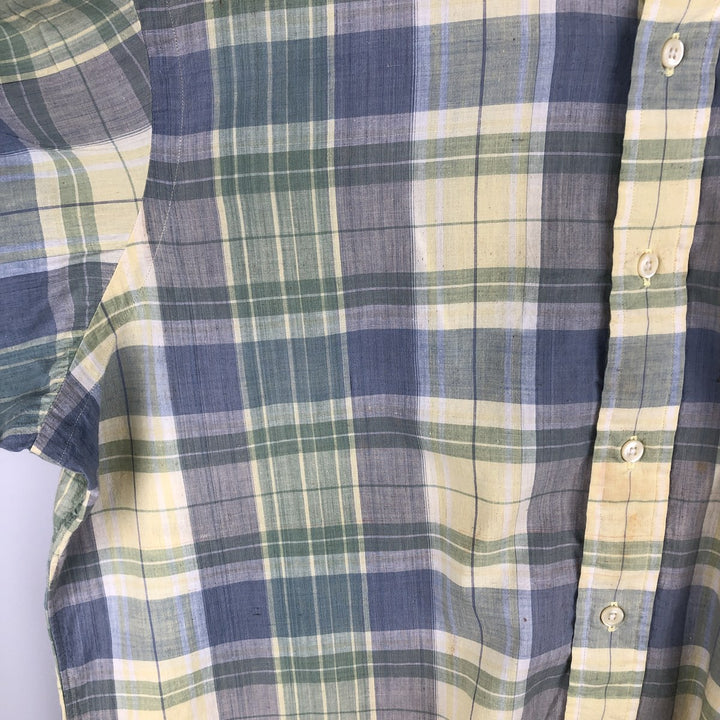 Ralph Lauren short sleeve button down check shirt, men's size L cotton lemon yellow Vintage Second Hand