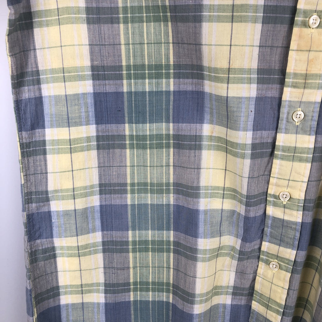 Ralph Lauren short sleeve button down check shirt, men's size L cotton lemon yellow Vintage Second Hand