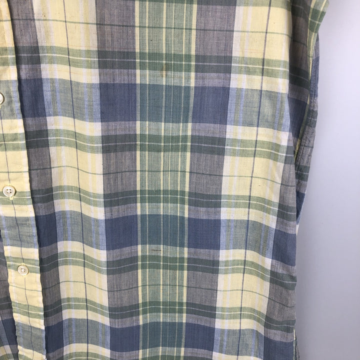 Ralph Lauren short sleeve button down check shirt, men's size L cotton lemon yellow Vintage Second Hand