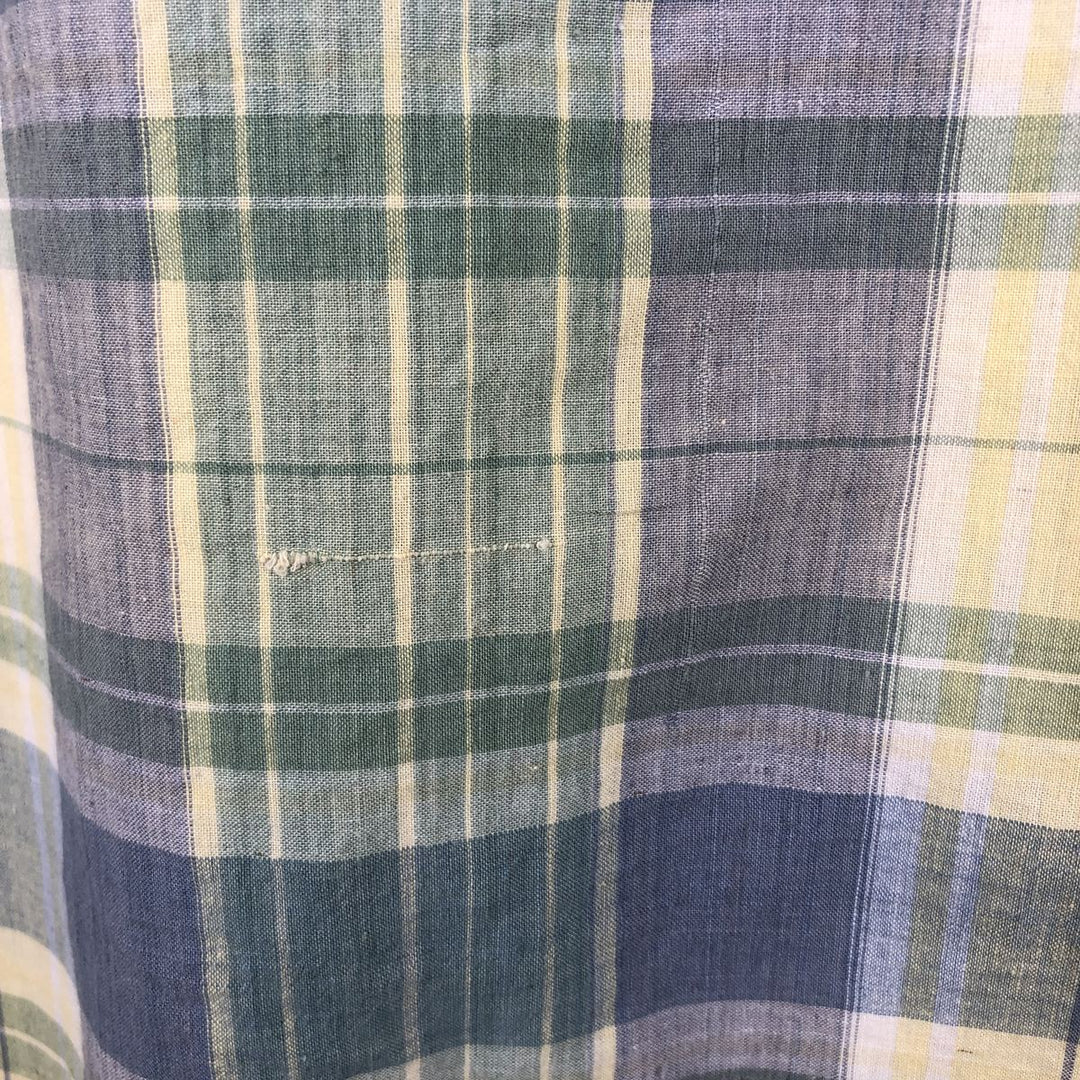 Ralph Lauren short sleeve button down check shirt, men's size L cotton lemon yellow Vintage Second Hand