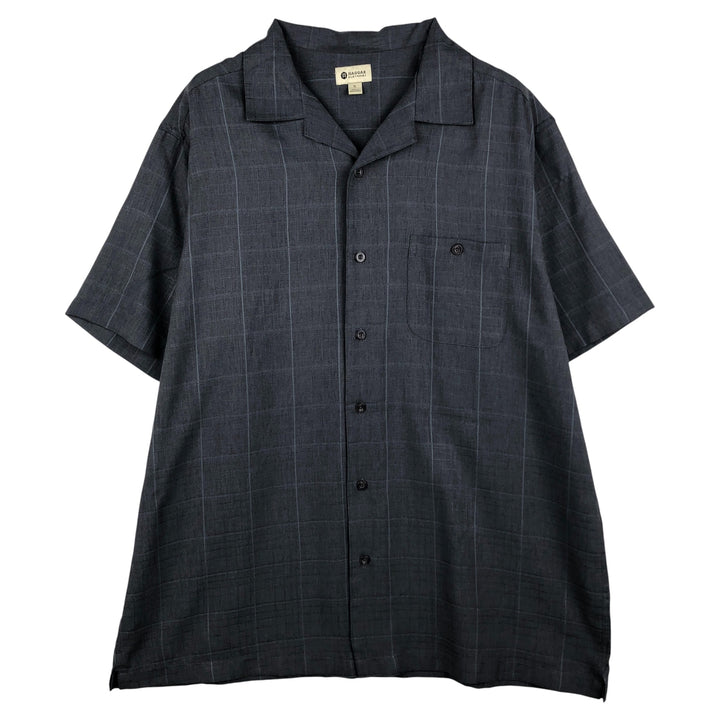 Haggar Check Pattern Short Sleeve Open Collar Polyester Shirt Box Shirt Men's XL polyester gray type Vintage Second Hand